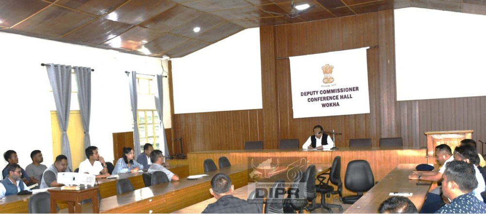 DC Wokha, K Mhathung Tsanglao chairing a monsoon preparedness meeting at DC’s Conference Hall, Wokha on May 19. (DIPR Photo)